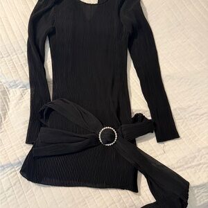 Lioness Black Ribbed Long Sleeve Dress